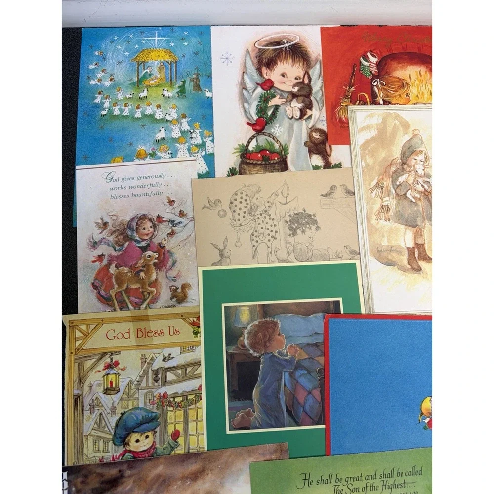 Vintage Christmas Cards Fronts ONLY Kids Children Scrapbooking Crafts Lot of 50+